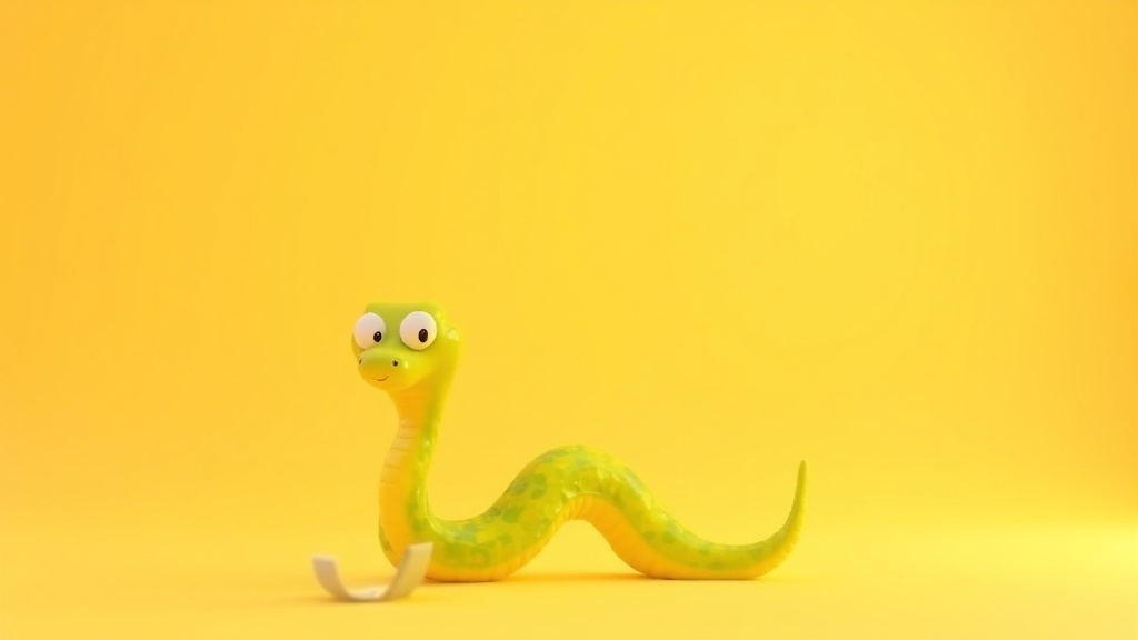 Cartoon illustration of a friendly green and yellow patterned snake for kids learning about snakes.