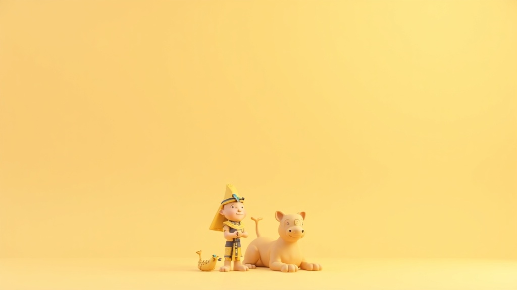 Cartoon illustration of an ancient Egyptian Pharaoh and a friendly Sphinx for a kids' history podcast about Egypt.