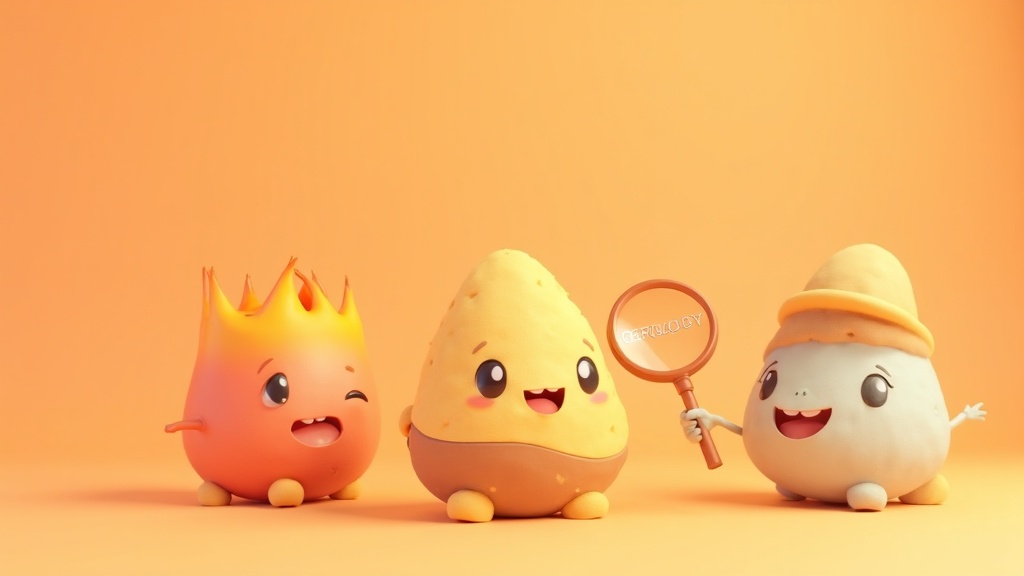 Three cartoon rock characters: igneous, sedimentary, and metamorphic, learning about geology.